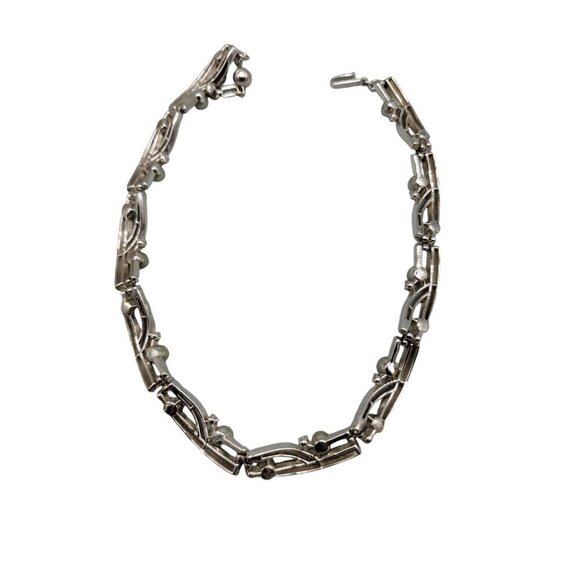 Trifari Rare Choker Necklace 16" Silver Tone Faux Gray Pearls Rhinestones - Picture 12 of 16